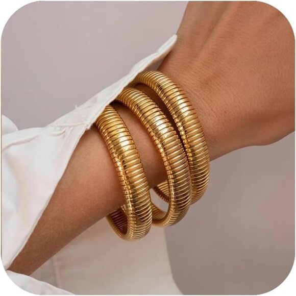 Gold Bracelets for Women, Gold Bangles for Women Chunky Bangle Bracelets for Wom - Picture 1 of 7